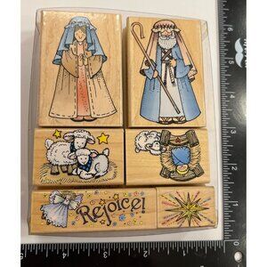 RARE HTF Vintage Nativity-Themed Wood Mounted Rubber Stamp Set of 6 by Hero Arts
